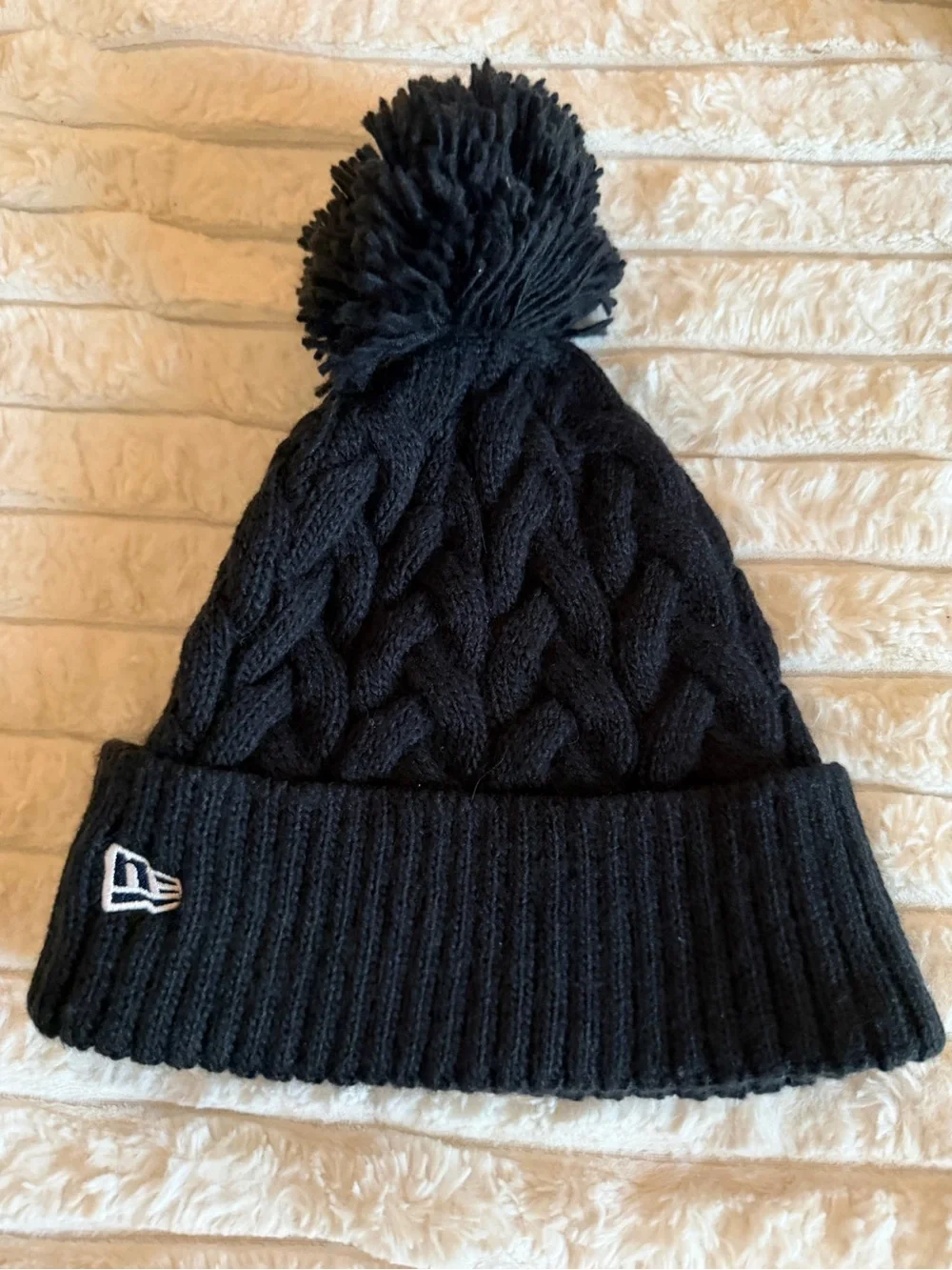 New Era PennState Navy Blue Cable Knit Pom Beanie with Team Patch